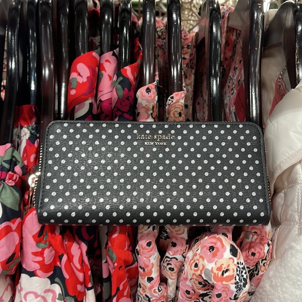 Kate Spade Spencer Metallic Dot Slim Continental Wallet in Black Multi k4546 - Picture 10 of 16